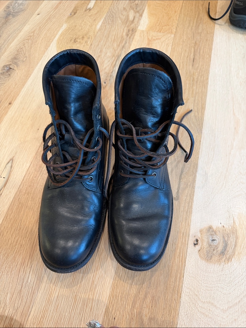 Frye Black Leather Lace-Up Ankle Boots